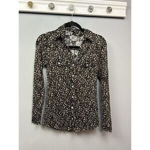 S Line Black Label Animal Print Button front shirt‎ Womens small Y2K Sheer Retro